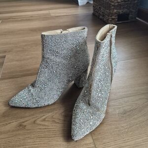 Betsey Johnson Sparkling Silver Heeled Boots